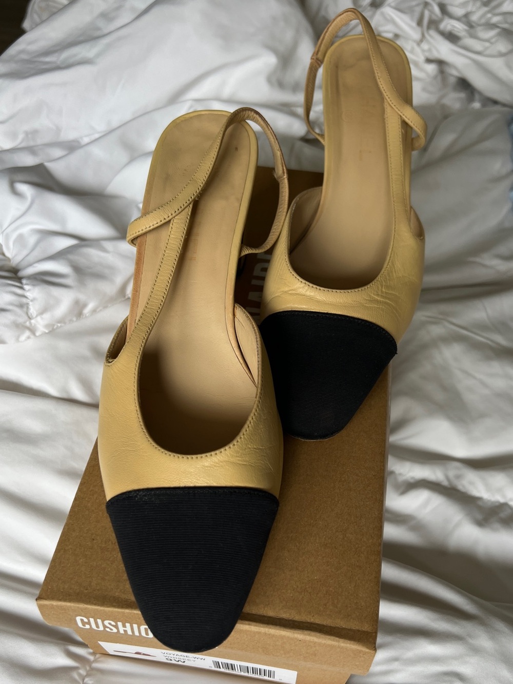 CHANEL Beige and Black Slingback Block-Heel Pumps 40.5 C